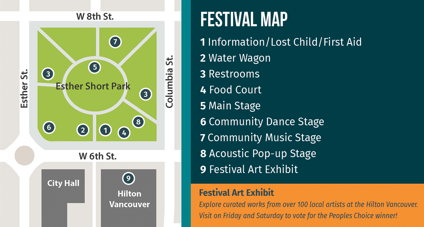 Map of Esther Short Park with festival locations marked.